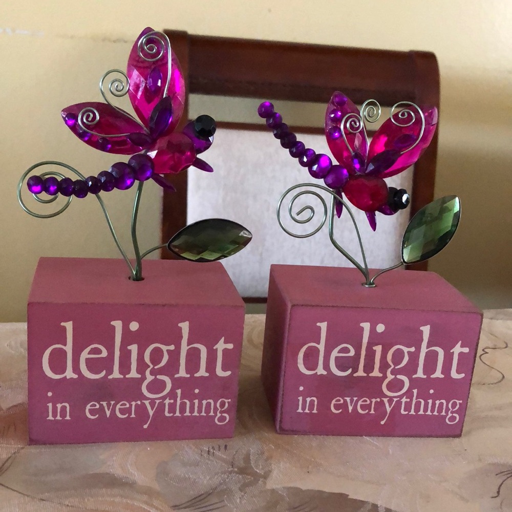 Distressed Wood Block Table  Decor Acrylic Gemstone Set 2